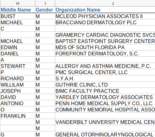 Screenshot of doctor sample data, columns hj