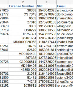 Screenshot of doctor sample data, columns xz