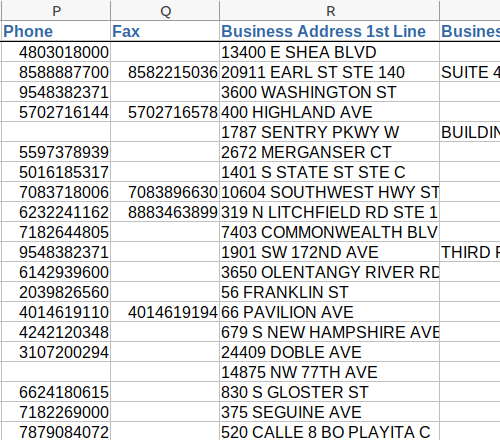 Screenshot of nurse sample data, columns pr