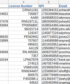 Screenshot of nurse sample data, columns xz