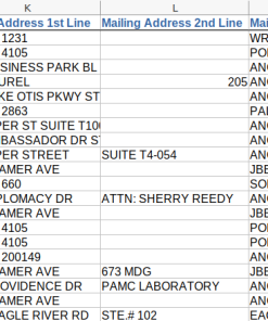 Screenshot of partial doctor data, columns k-m
