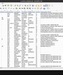 Screenshot of US doctors database spreadsheet (1 of 2)