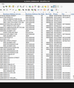 Screenshot of US doctors database spreadsheet (2 of 2)