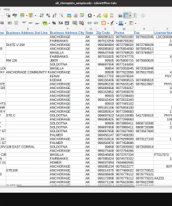 Screenshot of US therapists database spreadsheet (2 of 2)