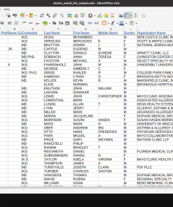 Screenshot of US doctor email database spreadsheet (1 of 2)