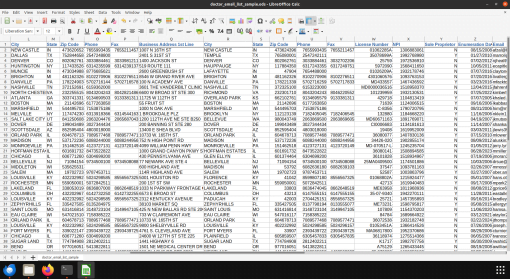 Screenshot of US doctor email database spreadsheet (2 of 2)